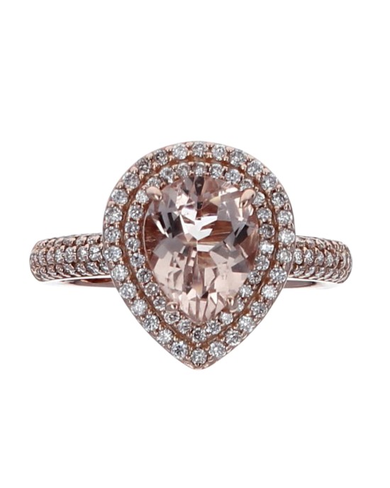 Pear Shaped Morganite and Diamond Halo Engagement Ring